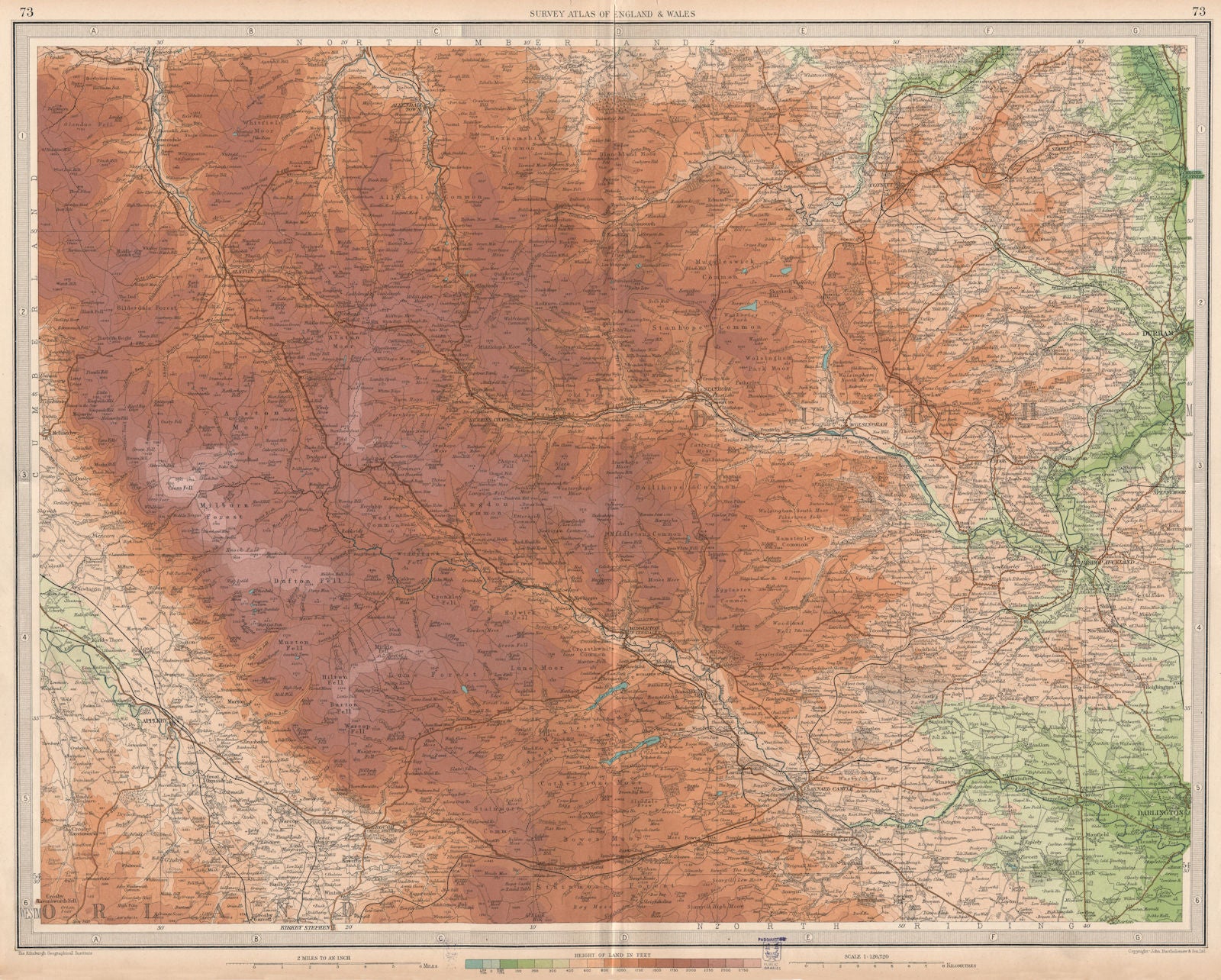 NORTH PENNINES. Durham Appleby Consett Darlington Barnard Castle.LARGE 1939 map